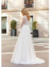 Ivory Lace Tulle V Back Fairy Wedding Dress